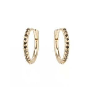 Zoe Chicco Pave Black Diamond Hinged Huggies 14kyg